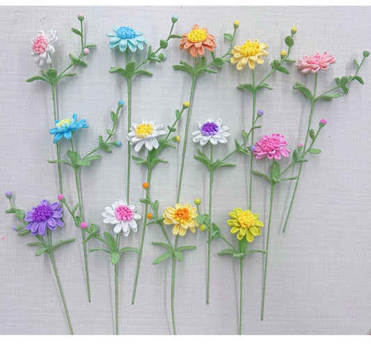 Handmade Crochet Blue Daisy Bouquet