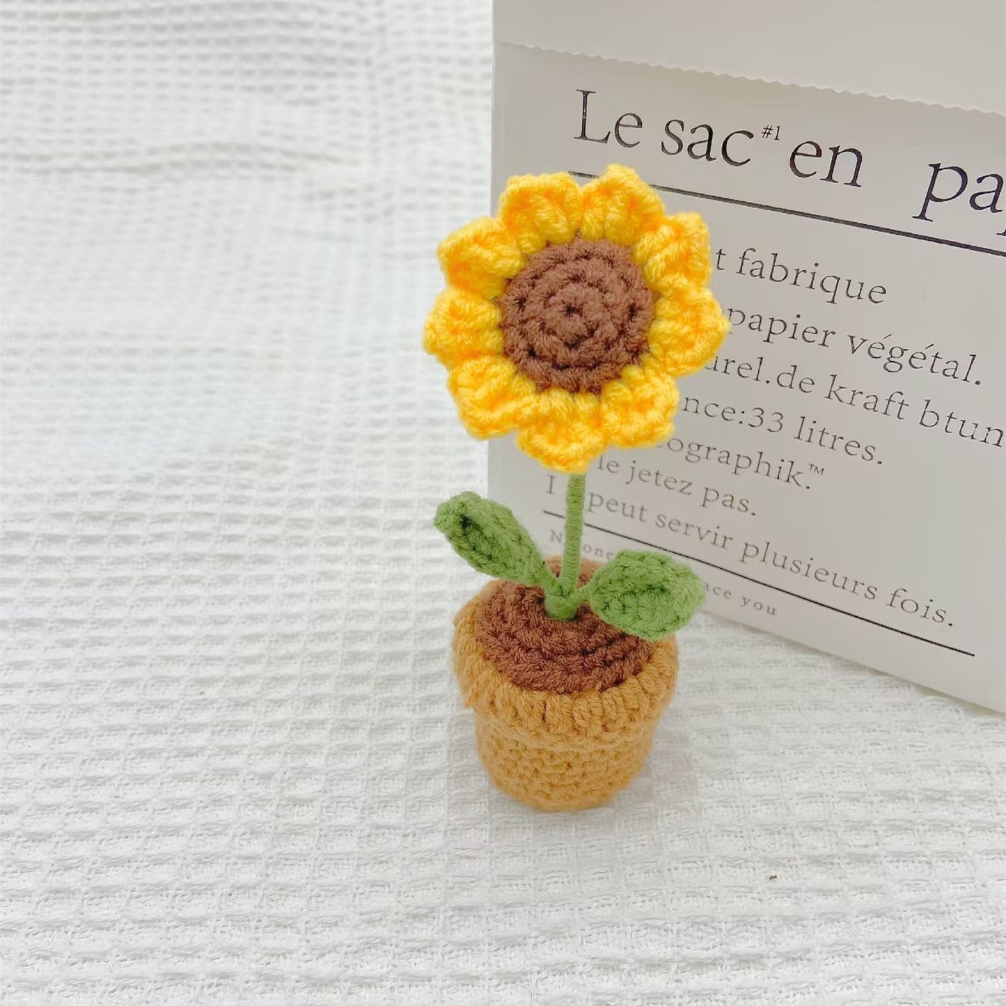 Handmade Mini Potted Sunflower & Tulip Crochet Flowers – Desk and Car Decor, Office Ornament, Christmas Gift, Birthday Present