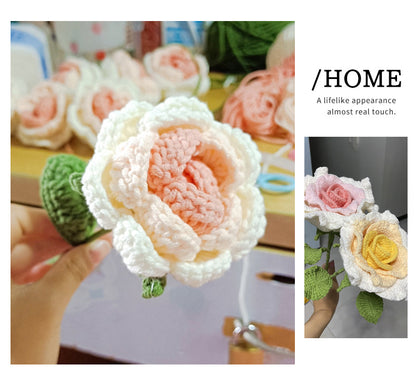 Crochet Bouquet Handmade Thai Rose Crochet Finished Handheld Flower Arrangement