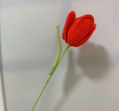 Handmade Crochet Petal Tulip Bouquet – Knitted Yarn Potted Flowers for Home Decor & Gifts