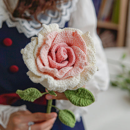 Crochet Bouquet Handmade Thai Rose Crochet Finished Handheld Flower Arrangement