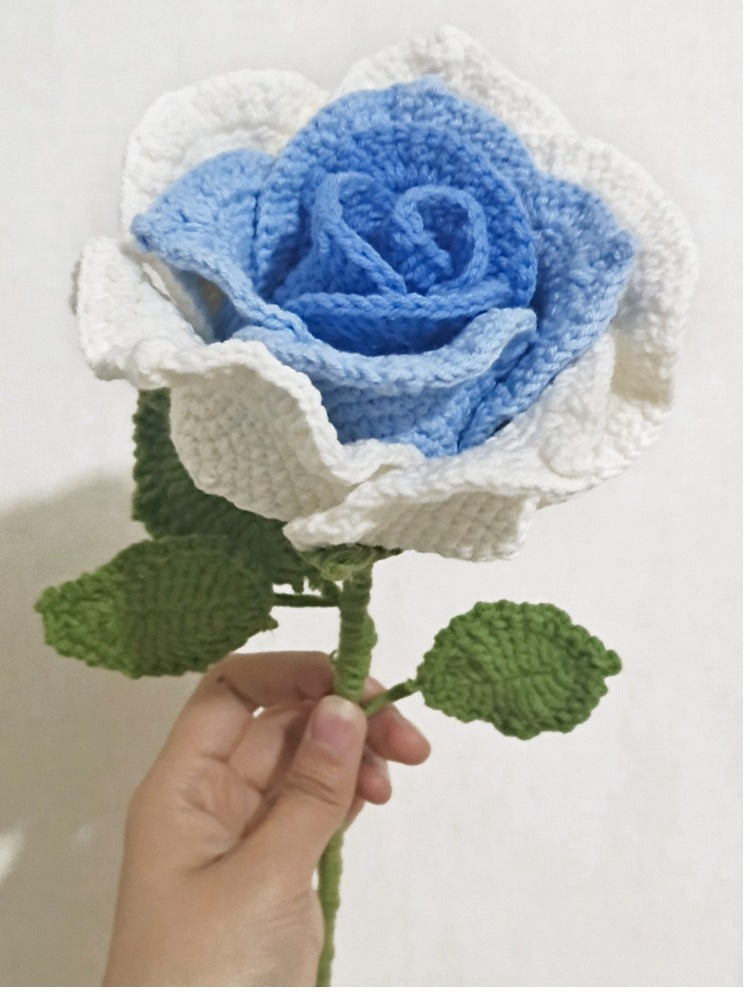 Crochet Bouquet Handmade Thai Rose Crochet Finished Handheld Flower Arrangement