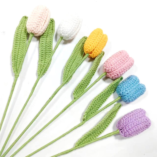Handmade Crochet Tulip Flowers – Knitted Yarn Artificial Blooms for Home Decor & Gifts