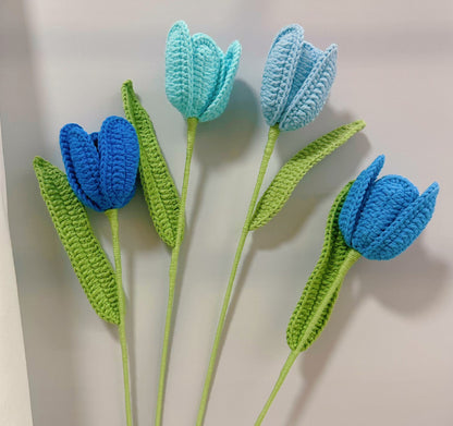 Handmade Crochet Petal Tulip Bouquet – Knitted Yarn Potted Flowers for Home Decor & Gifts