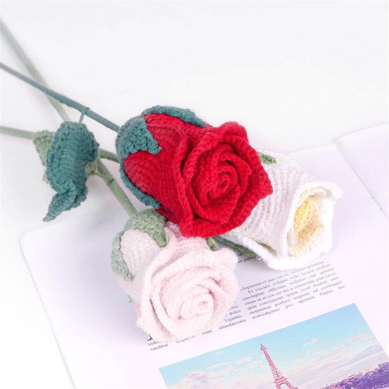 Handmade Crochet Rose in Wine Glass – Elegant Yarn Flower for Home Decor, Gifts, and Romantic Occasions