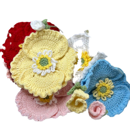 Handmade Crochet Skirt-Edge Poppy Flowers – Knitted Decorative Floral Arrangement for Home, Gifts, and Crafts