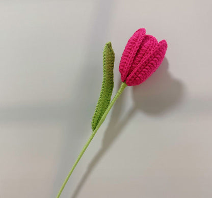 Handmade Crochet Petal Tulip Bouquet – Knitted Yarn Potted Flowers for Home Decor & Gifts