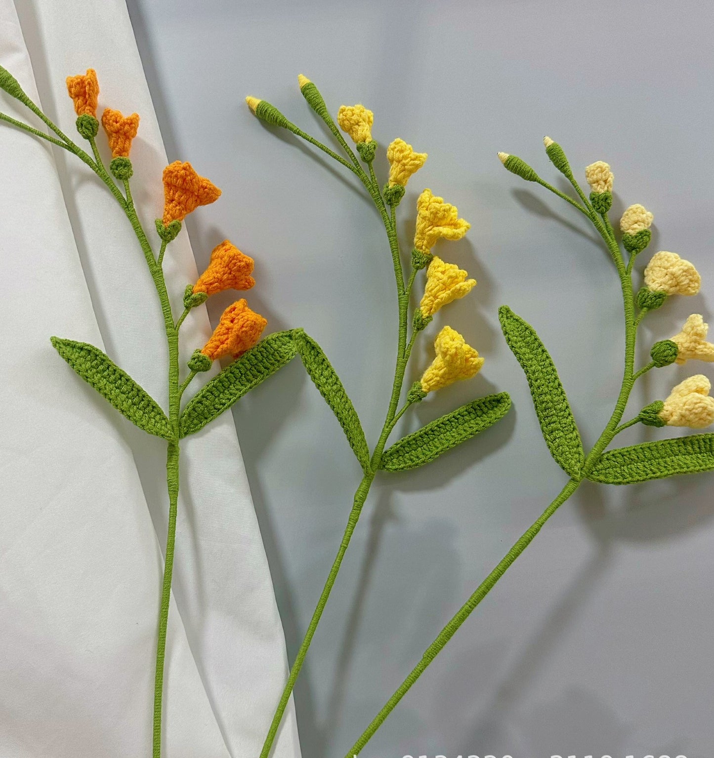 Handmade Crochet Freesia Bouquet – Knitted Yarn Flowers for Gifts & Home Decor