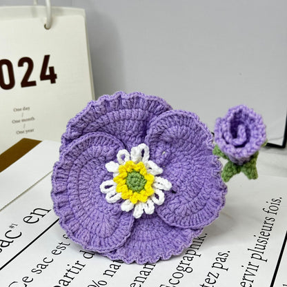 Handmade Crochet Skirt-Edge Poppy Flowers – Knitted Decorative Floral Arrangement for Home, Gifts, and Crafts