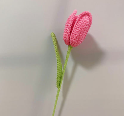 Handmade Crochet Petal Tulip Bouquet – Knitted Yarn Potted Flowers for Home Decor & Gifts