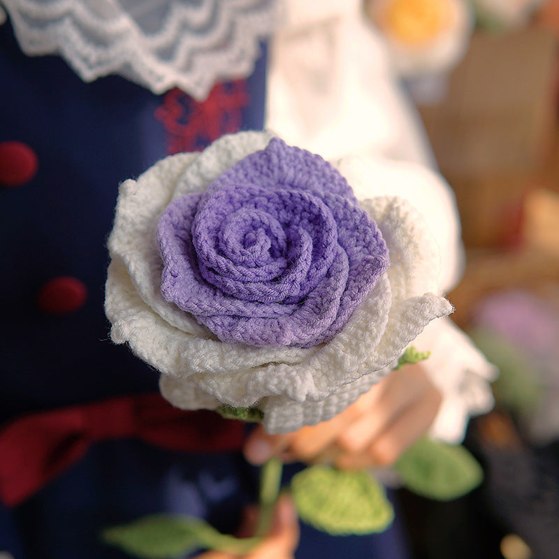 Crochet Bouquet Handmade Thai Rose Crochet Finished Handheld Flower Arrangement