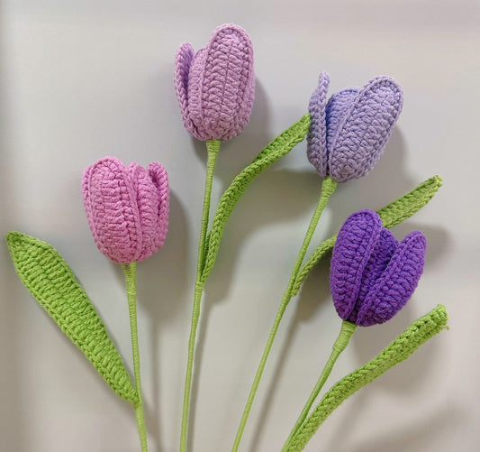 Handmade Crochet Petal Tulip Bouquet – Knitted Yarn Potted Flowers for Home Decor & Gifts