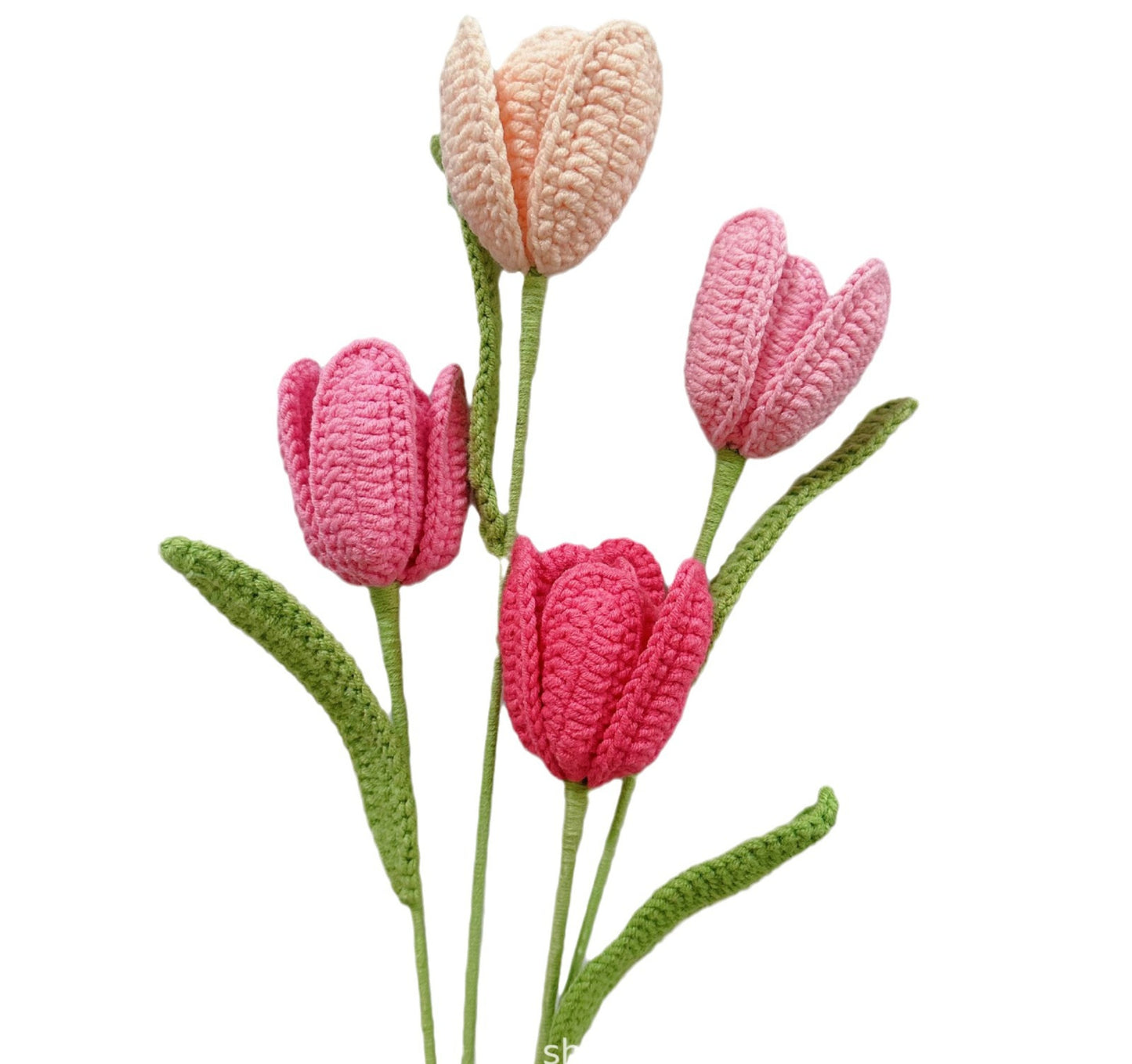 Handmade Crochet Petal Tulip Bouquet – Knitted Yarn Potted Flowers for Home Decor & Gifts