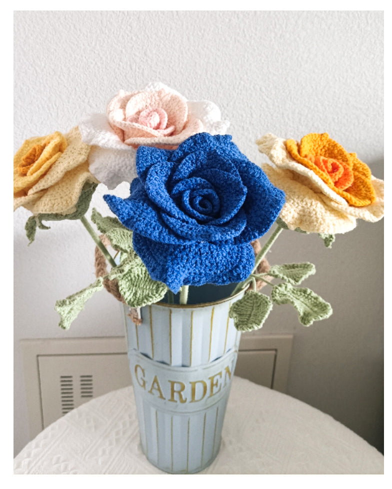 Crochet Bouquet Handmade Thai Rose Crochet Finished Handheld Flower Arrangement