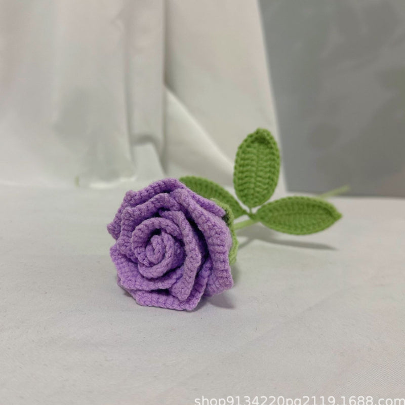 Handmade Crochet Rose in Wine Glass – Elegant Yarn Flower for Gifts & Home Decor