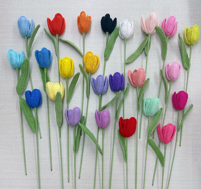 Handmade Crochet Petal Tulip Bouquet – Knitted Yarn Potted Flowers for Home Decor & Gifts