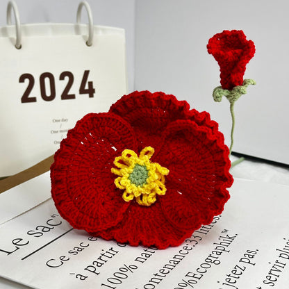 Handmade Crochet Skirt-Edge Poppy Flowers – Knitted Decorative Floral Arrangement for Home, Gifts, and Crafts
