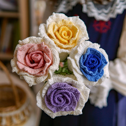 Crochet Bouquet Handmade Thai Rose Crochet Finished Handheld Flower Arrangement